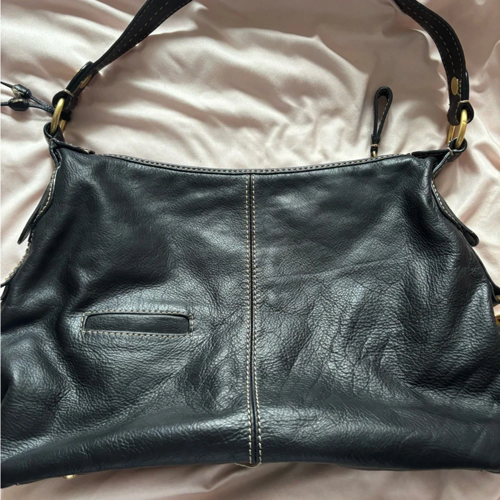 ⭐️THE SAK BLACK GENUINE LEATHER BOHO TOTE HOBO SHOULDER BAG HANDBAG PURSE⭐️